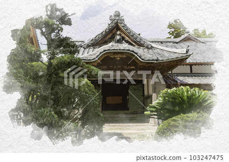 Watercolor style Ureshino Onsen Zukoji Temple entrance Ureshino City, Saga Prefecture 103247475
