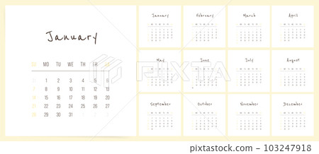 2024 Square Calendar. Modern and Classic Design Template for Your Yearly Planning Needs. Perfect for Business or Personal Use, with Daily, Monthly, and Quarterly Sections.  103247918