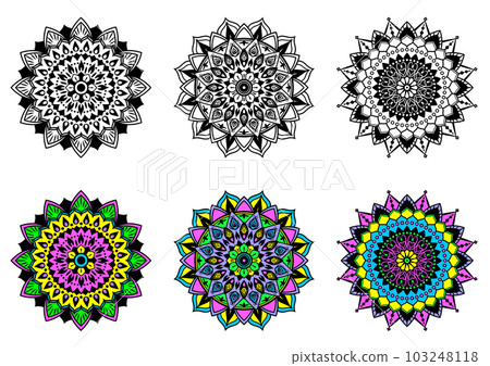Colored psychedelic mandala set. Colored psychedelic mandala set. 103248118