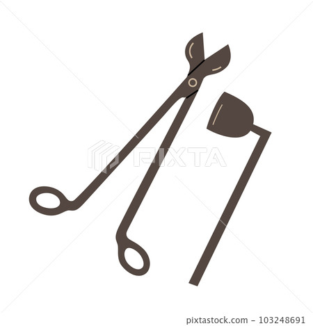 Candle sniffer, wick cutter, trim hook, wick dipper. Tools for putting out, extinguishing a candle, isolated vector illustrations Candle sniffer, wick cutter, trim hook, wick dipper. Tools for putting out, extinguishing a candle, isolated vector illustrations 103248691