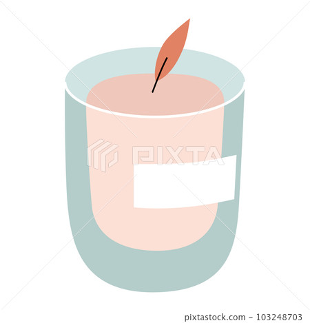 Scented soy candle in glass jar with wooden lid, perfumed aromatic candle isolated on white background. Vector illustration Scented soy candle in glass jar with wooden lid, perfumed aromatic candle isolated on white background. Vector illustration 103248703