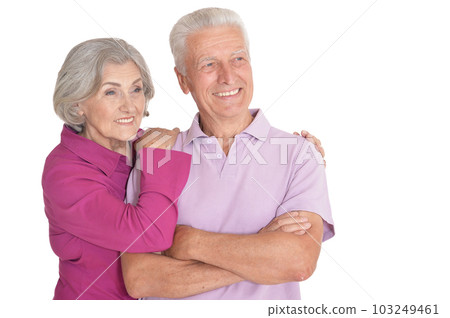 Happy senior couple isolated on white background Happy senior couple isolated on white background 103249461