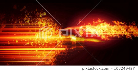 燃燒的子彈在黑暗中飛行的 3d 插圖 103249487