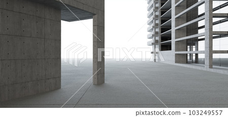 Abstract architectural minimalistic background. Contemporary showroom. Modern concrete exhibition tunnel. Empty gallery. Backlight. 3D illustration and rendering. Abstract architectural minimalistic background. Contemporary showroom. Modern concrete exhibition tunnel. Empty gallery. Backlight. 3D illustration and rendering. 103249557