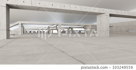 Abstract architectural minimalistic background. Contemporary showroom. Modern concrete exhibition tunnel. Empty gallery. Backlight. 3D illustration and rendering. Abstract architectural minimalistic background. Contemporary showroom. Modern concrete exhibition tunnel. Empty gallery. Backlight. 3D illustration and rendering. 103249559