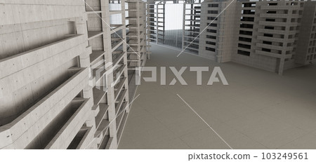 Abstract architectural minimalistic background. Contemporary showroom. Modern concrete exhibition tunnel. Empty gallery. Backlight. 3D illustration and rendering. Abstract architectural minimalistic background. Contemporary showroom. Modern concrete exhibition tunnel. Empty gallery. Backlight. 3D illustration and rendering. 103249561