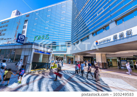 Yokohama cityscape in Japan Wavy pattern... The sky is reflected in the glass and it turns blue. Overlooking Yokohama Station and Yokohama Subway Station 103249583