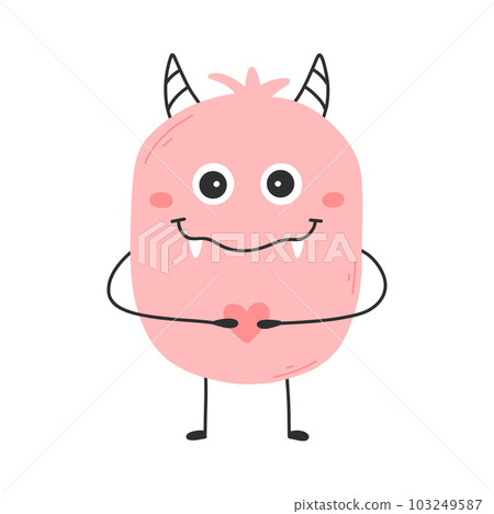 Cute monster in flat style. Hand drawn baby monster. Vector illustration. Kids monster isolated on white background. Cute monster in flat style. Hand drawn baby monster. Vector illustration. Kids monster isolated on white background. 103249587