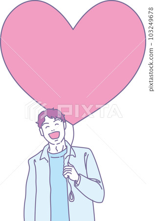 Smiling people with heart balloons _ 2 color style _ men _ upper body Smiling people with heart balloons _ 2 color style _ men _ upper body 103249678