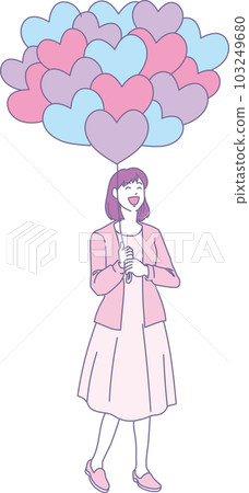 帶著心形氣球微笑的人 _ 2 種顏色風格 _ 女性 _ 全身 103249680