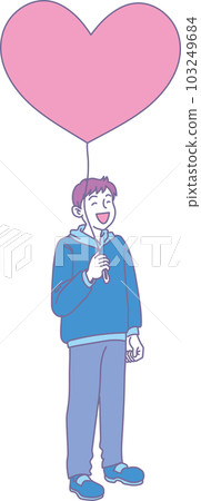 帶著心形氣球微笑的人_2種顏色風格_男孩_全身 103249684