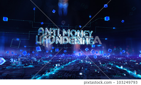 Anti Money Laundering - businessman working with virtual reality at office. Anti Money Laundering - businessman working with virtual reality at office. 103249793