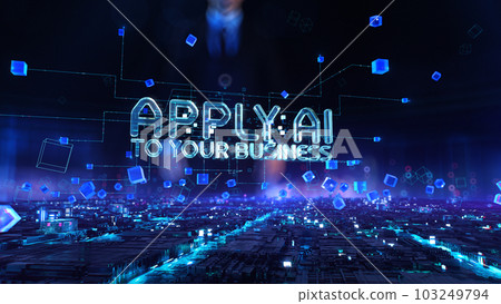 Apply AI to Your Business - businessman working with virtual reality at office. Apply AI to Your Business - businessman working with virtual reality at office. 103249794