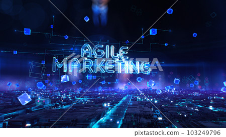 Agile Marketing - businessman working with virtual reality at office. Agile Marketing - businessman working with virtual reality at office. 103249796