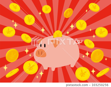 Piggy bank with coins and pigs Concentrated line background material 103250256