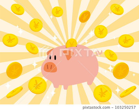 Piggy bank with coins and pigs Concentrated line background material 103250257