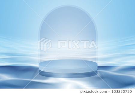 空的圓形産品場景展台浮在水面上3D渲染 103250730
