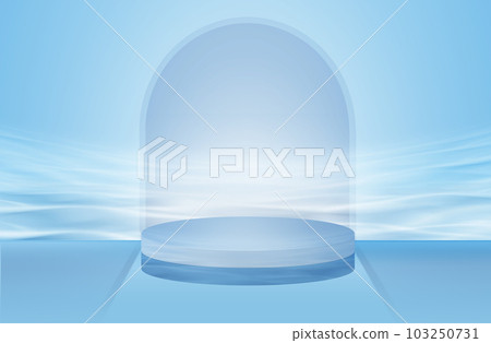 空的圓形産品場景展台浮在水面上3D渲染 103250731