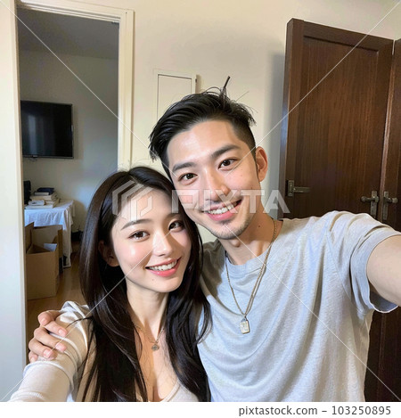 AI generated beautiful man, happy couple taking a picture together AI generated beautiful man, happy couple taking a picture together 103250895