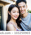 AI generated beautiful man, happy couple taking a picture together 103250903