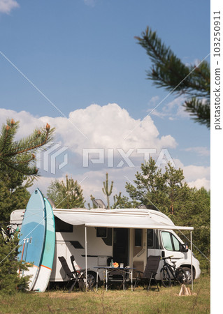 a vacation trip in a motorhome, a rest in a van 103250911