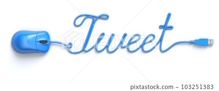 Blue mouse and cable in the shape of Tweet word 103251383
