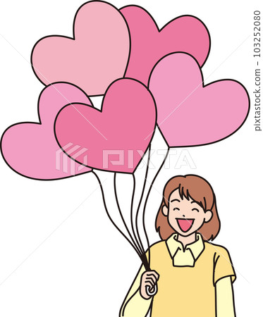 Smiling people with heart balloons _ color _ girl _ upper body 103252080