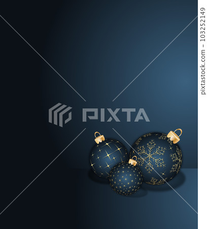 Three Christmas balls on a dark blue background 103252149