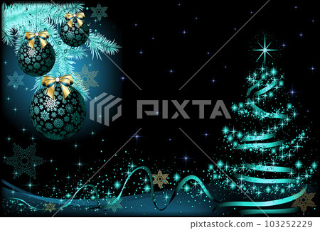 Christmas composition three balls and a Christmas tree 103252229