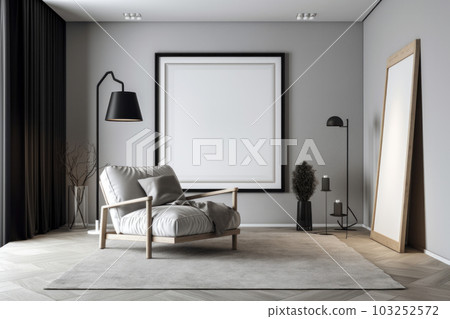 The beauty of simplicity shines through in this minimalist chair and table set in a bright, airy room. AI Generative. The beauty of simplicity shines through in this minimalist chair and table set in a bright, airy room. AI Generative. 103252572