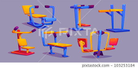 Outdoor gym in park, street exercise equipment 103253184