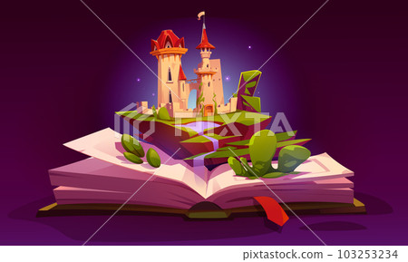 Open book with fairy tale castle on pages Open book with fairy tale castle on pages 103253234