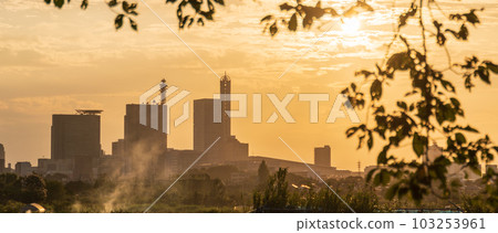 Evening scenery of Minuma rice field that dyes the area around "Saitama Prefecture" orange 103253961