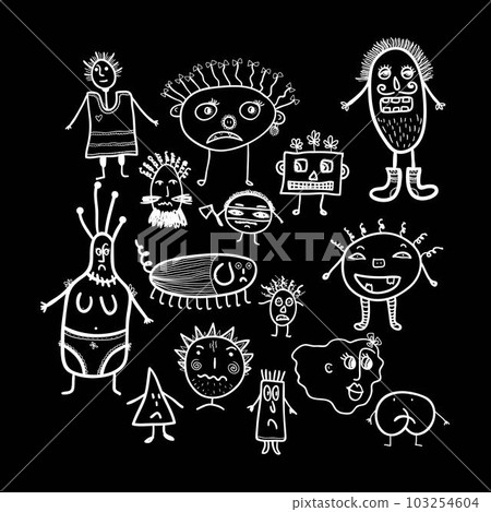 Microbes cute characters on black Microbes cute characters on black 103254604