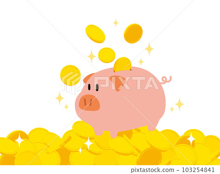 一堆硬幣和一個存錢罐 一堆硬幣和一個存錢罐 103254841