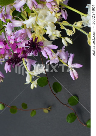 Flower arrangement of spring flowers blooming in the garden 103254904