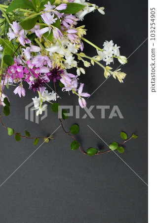 Flower arrangement of spring flowers blooming in the garden 103254905