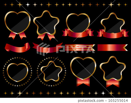 Luxurious heart and star emblem decoration ribbon set black & gold Luxurious heart and star emblem decoration ribbon set black & gold 103255014