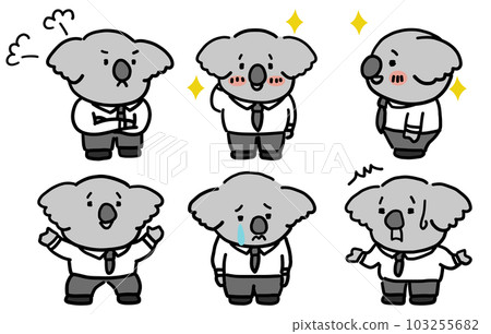 Anthropomorphic koala face expression set for office workers, whole body 103255682