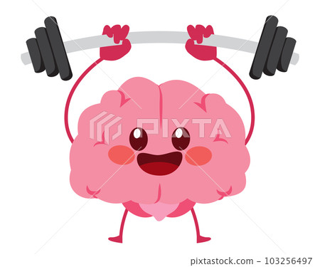 Cute Cartoon Brain Character Lifting Barbell Cute Cartoon Brain Character Lifting Barbell 103256497