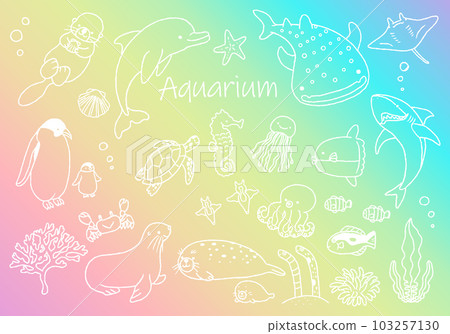 水族館中可愛生物的插圖集，手寫 103257130