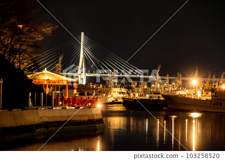 Kesennuma harbor shining with the light of brave fishing boats Kesennuma harbor shining with the light of brave fishing boats 103258520