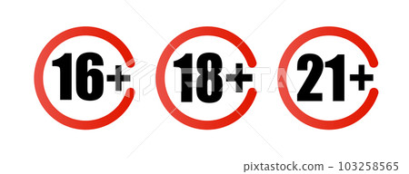 Age limit sign set. Adults content only age restriction.Censure warning age plus. Vector . 103258565