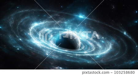 Blue force field covering planet in space, nebula background. AI generated. 103258680