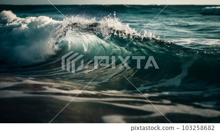 Extremely close look of huge ocean wave. AI generated 103258682