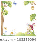 Childish frame or forest illustration with cute gnome. 103259094