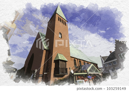 水彩風格長崎天主教大浦教會長崎縣長崎市 水彩風格長崎天主教大浦教會長崎縣長崎市 103259149