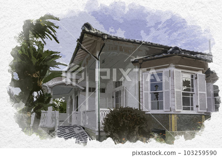 水彩風格的長崎格洛巴花園舊沃克住宅 長崎縣長崎市 水彩風格的長崎格洛巴花園舊沃克住宅 長崎縣長崎市 103259590