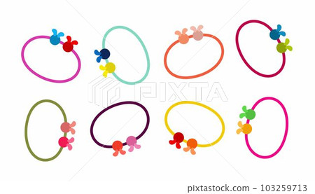 Hair rubber bands set or collection. Cartoon girlish beauty fashion hair accessories, elastic ponytails bands. 103259713