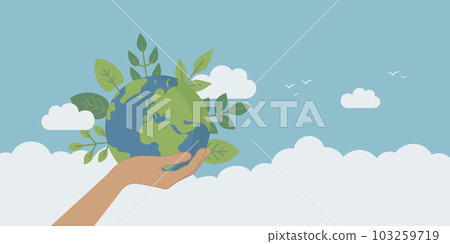 save the planet concept earth in human hand with green leaves 103259719